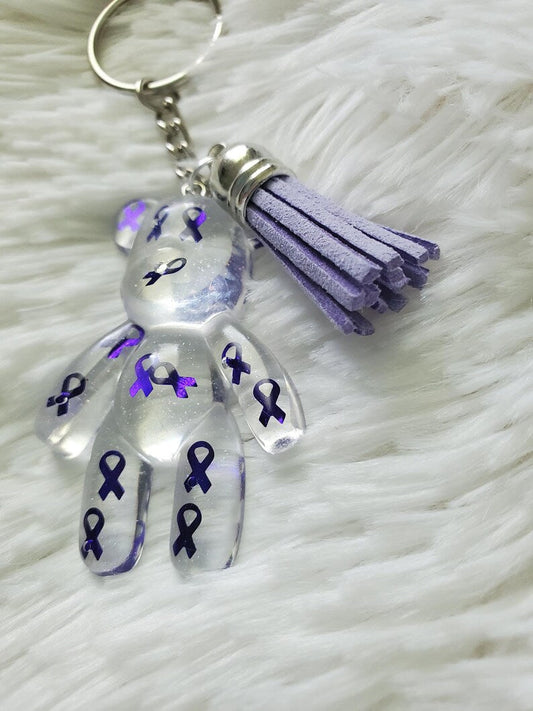 Purple Awareness Ribbon Bear Keychain