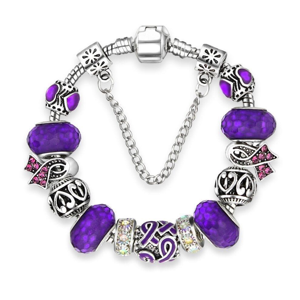 Fibromyalgia Ribbon Charms and Bracelet