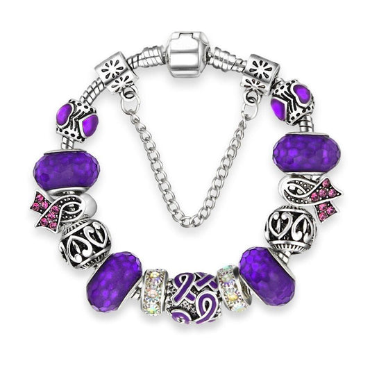 Fibromyalgia Ribbon Charms and Bracelet