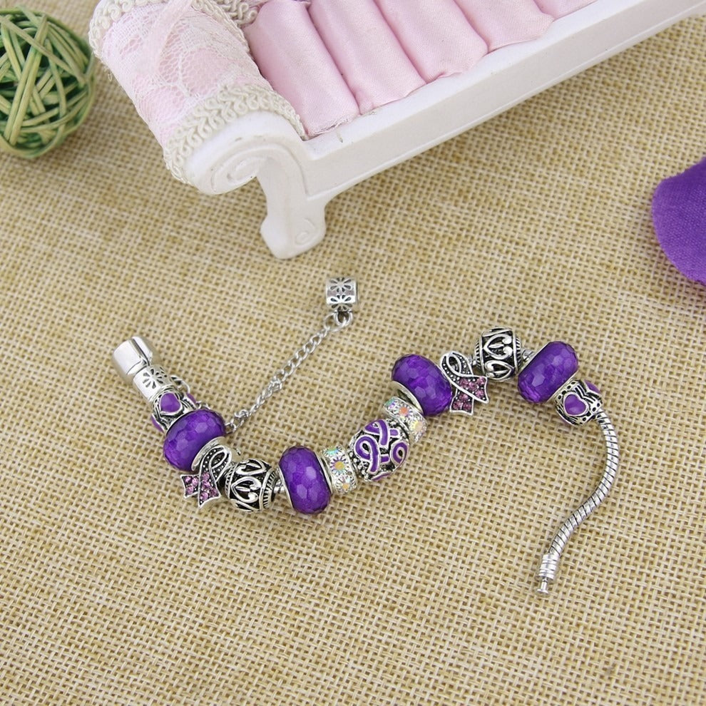 Fibromyalgia Ribbon Charms and Bracelet