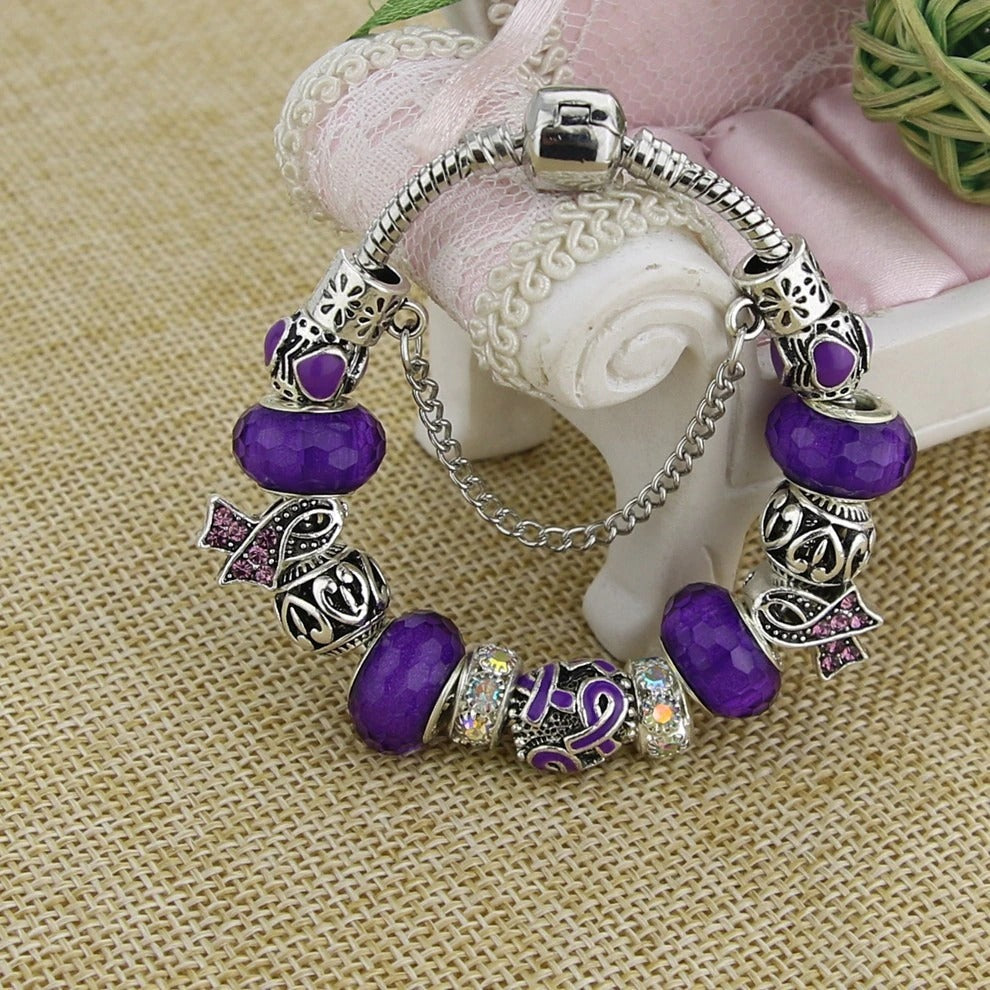 Fibromyalgia Ribbon Charms and Bracelet