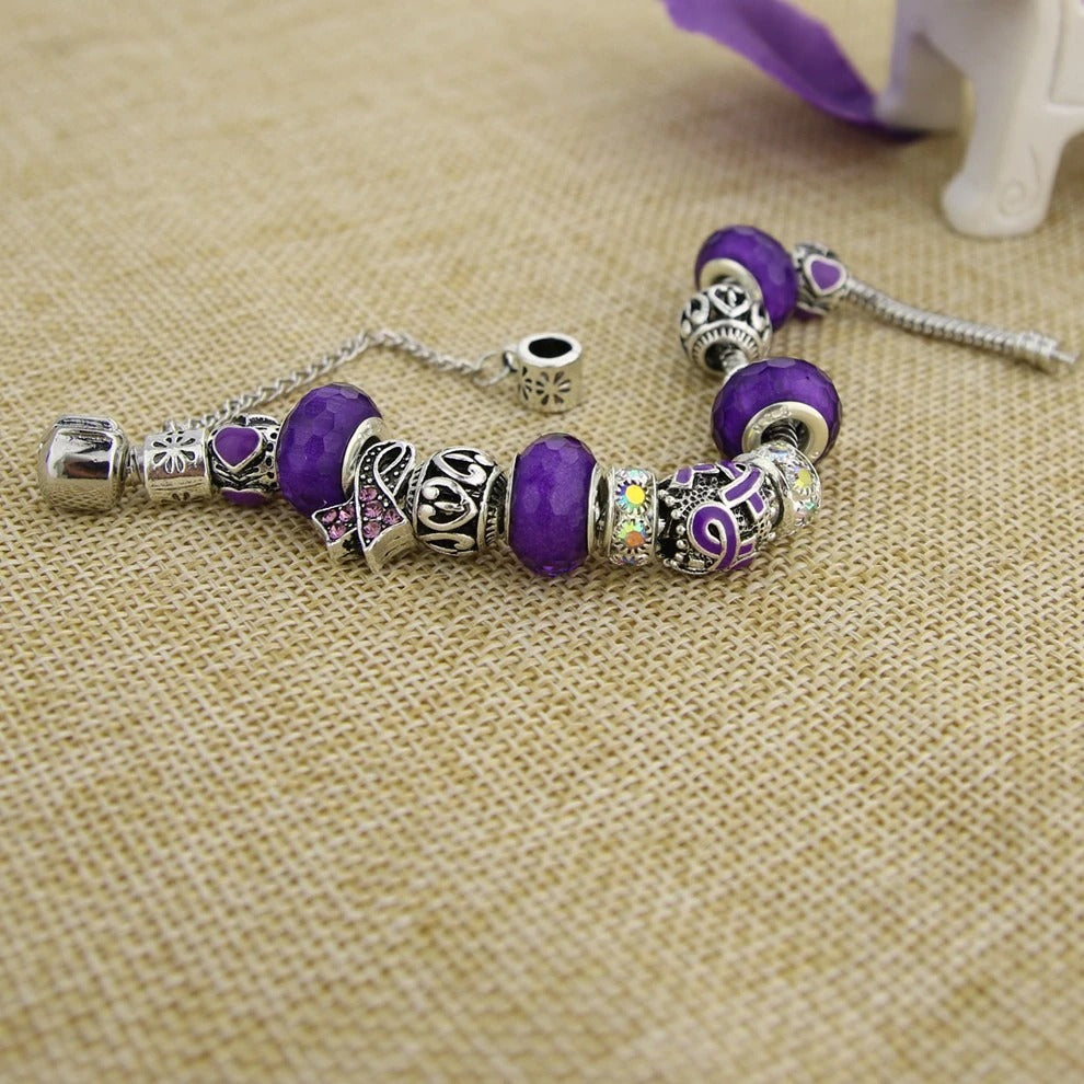 Fibromyalgia Ribbon Charms and Bracelet