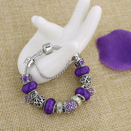 Fibromyalgia Ribbon Charms and Bracelet