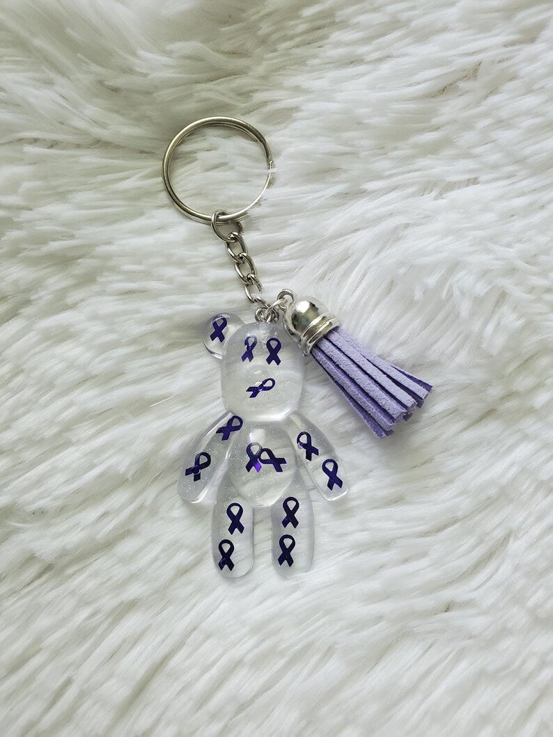 Purple Awareness Ribbon Bear Keychain