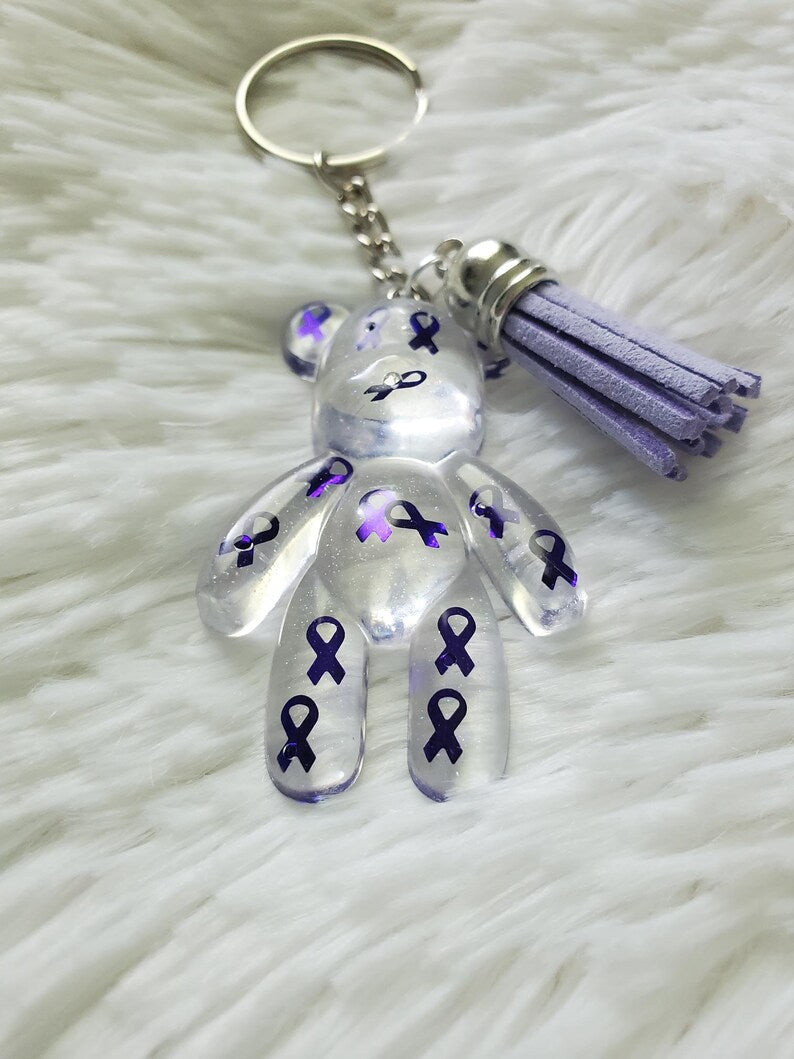 Purple Awareness Ribbon Bear Keychain
