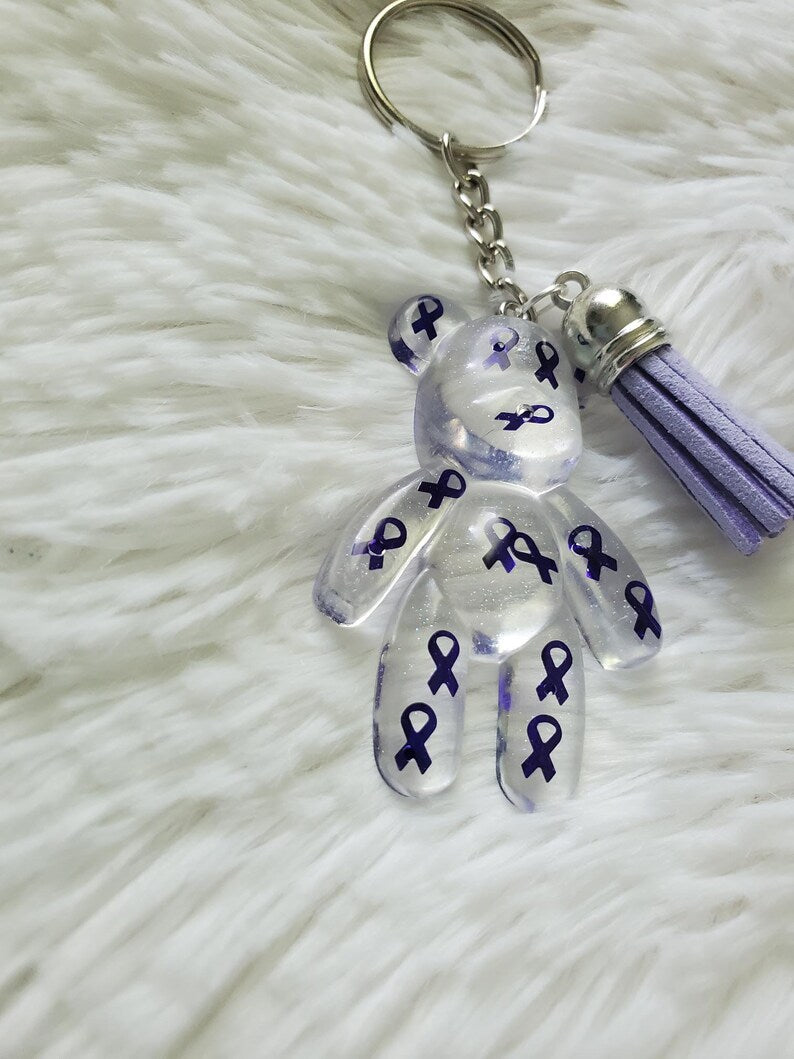 Purple Awareness Ribbon Bear Keychain