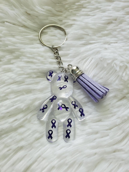 Purple Awareness Ribbon Bear Keychain