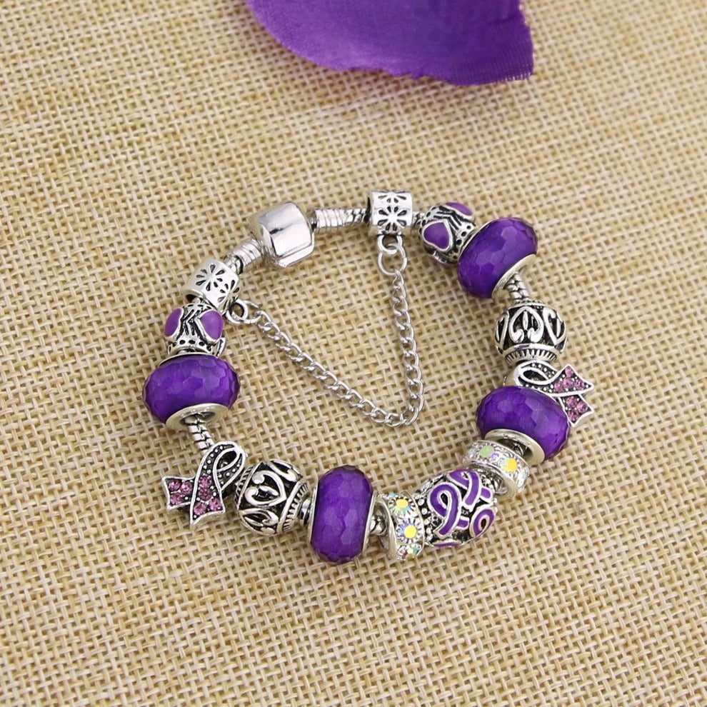 Fibromyalgia Ribbon Charms and Bracelet